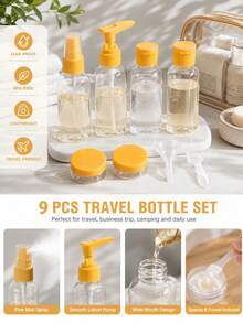 9pcs Travel Bottle Set, Travel Essentials, Portable Reusable Travel Accessories, Easy To Carry, Lightweight, Durable, Stylish, Suitable For Family Use, Daily Use - View 8