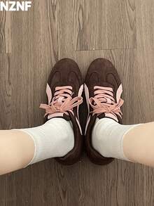 NZNF Premium Flat German Trainer Shoes For Women, New Autumn Style, Versatile Sports Shoes To Pair With Skirts - Brown - View 6