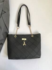 Bolso de mano de gran capacidad para mujer, bolso de hombro con cadena elegante, nueva bolsa de moda para debajo del brazo, bolso de lino retro - Negro 6 - Ver 4