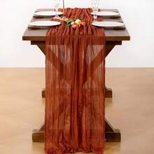 1pc Rust Color Twisted Table Runner, Rustic Spring Tablecloth (Approx. 90*400cm) Bohemian Style Home Decor Wedding Baby Shower Birthday Party - Rust Red - View 3