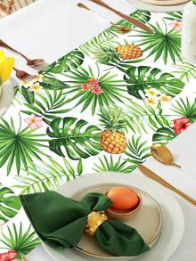 1件夏威夷風桌旗,180*35cm 龜背葉鳳梨印花聚酯纖維桌布,適用於室內外生日節日熱帶派對用品 - 彩色 - 查看 3