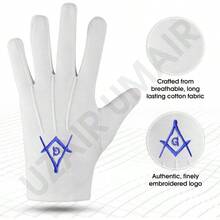 Masonic Blue Square And Compass Large Cotton Embroidered Gloves - Multicolor - View 1