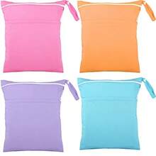 Shappy - Bolsa de 4 piezas para pañales de tela para bebé impermeable lavable reutilizable con 2 bolsillos para viajes piscina de playa azul morado rosa naranja - como en la imagen - Ver 2