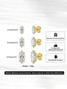 ORSA JEWELS 1對925銀14K金 0.3-1CT D色VVS級馬眼形莫桑石耳釘，經典珠寶，適合女性、男性生日派對與週年紀念 - MOE24 - 查看 10