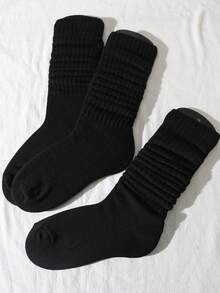 1/3/5/10 Pairs Unisex Pure Black Soft Breathable Slouch Mid-Calf Socks, Suitable For Daily And Outdoor Wear - Black - View 3