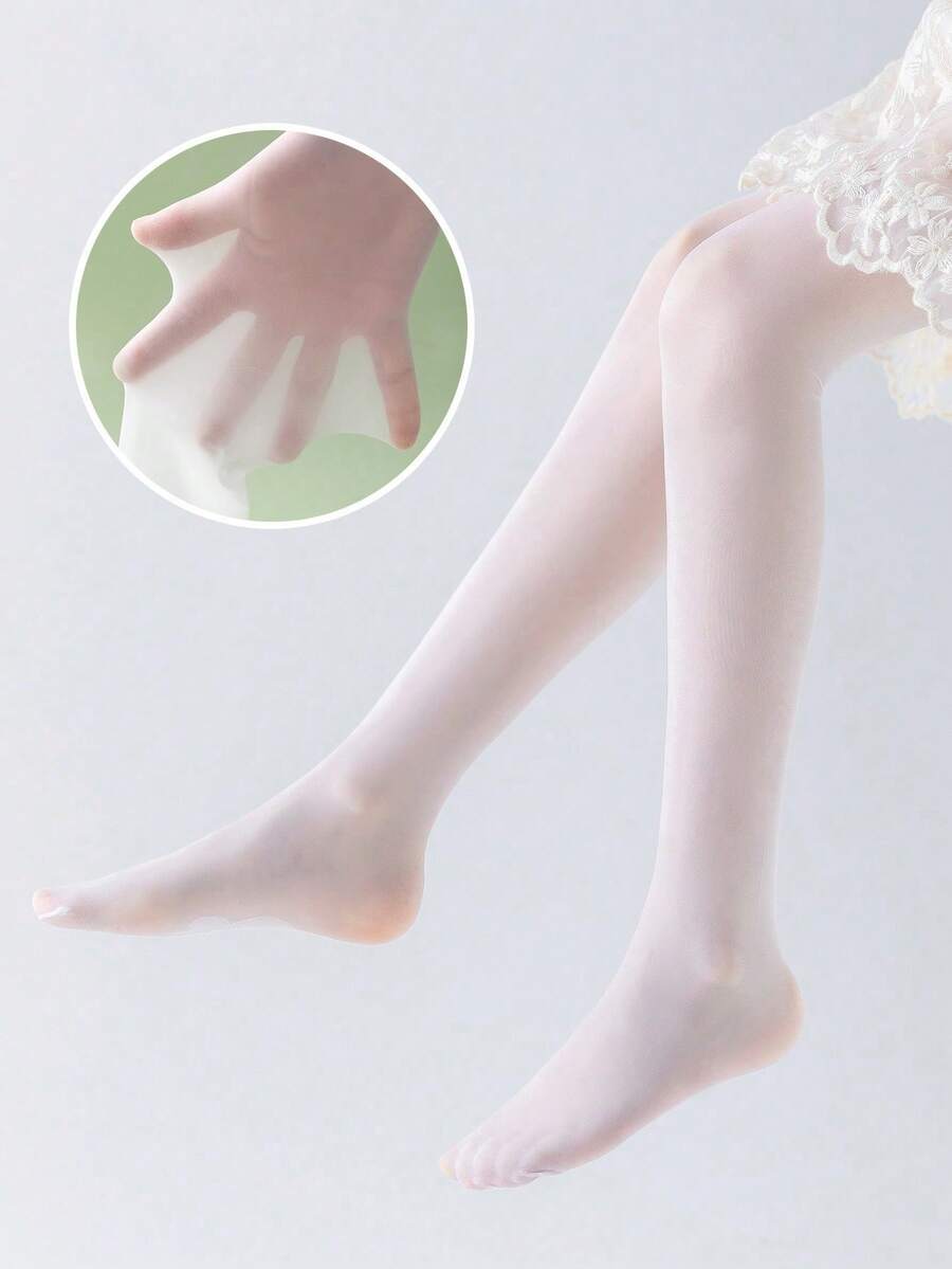 1件兒童/女孩白色百搭舞蹈褲襪,春夏時尚經典裸色透氣舒適薄款防勾絲絲襪,細緻柔軟親膚耐穿休閒褲襪,適用於舞蹈練習/外出/節日禮物/校園生活/婚禮場合 - 白色 - 查看 1