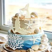 25 piezas/Set Decoraciones de Pastel Tema Oceánico Sirena, Cola de Sirena, Estrella de Mar, Coral, Conchas, Fiesta de Cumpleaños en la Playa - Multicolor - Ver 9