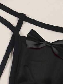 Men's Handsome Bowknot Black Comfortable Sexy Print Letter Rose Pattern Thong With Neck Collar - Black - View 6