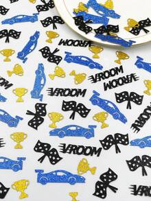 100pcs/Set Blue Racing Theme Glitter Confetti, Vroom Racing Checkered Flag Trophy Table Scatter Confetti, Boys Birthday Party Decoration, Racing Party Supplies - Blue Black - View 5