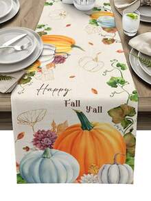 Fall Thanksgiving Pumpkin Table Runner Holiday Party Decor Reusable Kitchen Dining Table Runner For Dresser Scarves,Dining Room,Wedding Party,Autumn Decorations - Multicolor - View 10