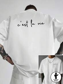 Men's Off-The-Shoulder T-Shirt, Double-Sided Design "Life As A Play", Loose-Fitting Men's T-Shirt,  And Fashionable Men's Clothing, A Must-Have. - 白色 - 查看 2