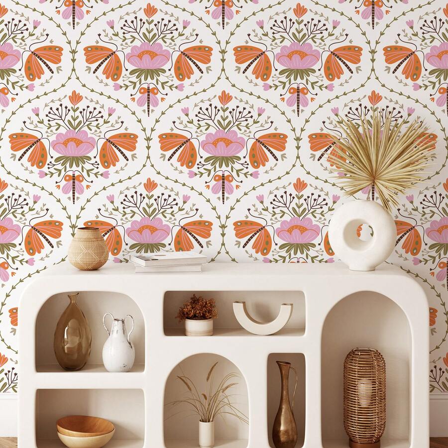 ihomeli Whimsical Floral And Butterfly Removable Peel And Stick Wallpaper For Living Room Bedroom Decor - Multicolor - View 1