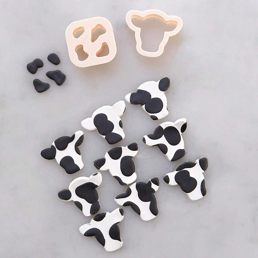 1pc/2pcs Cartoon Cute Cow Spotted Cow Shaped Polymer Clay Earring Cutter Mold For Beginners To Make Soft Clay Earrings Jewelry