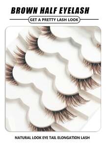 Asiteo 6 Pairs Brown Half Eye Wispy Lashes, Eye Tail Elongation Cat Eye Eyelashes With Clear Band,Beginner-Friendly,Natural & Fluffy Corner Eyelashes, Natural Look Fake Lashes,For Used Daily Makeup, Everyday Luxury - Brown - View 4