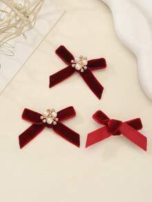 30pcs Velvet Bowknot Pearl Ornaments, Multicolor, 5.5cm, Suitable For Clothing, Shoes, Hats, Gift Wrapping, DIY Crafts - Multicolor - View 21