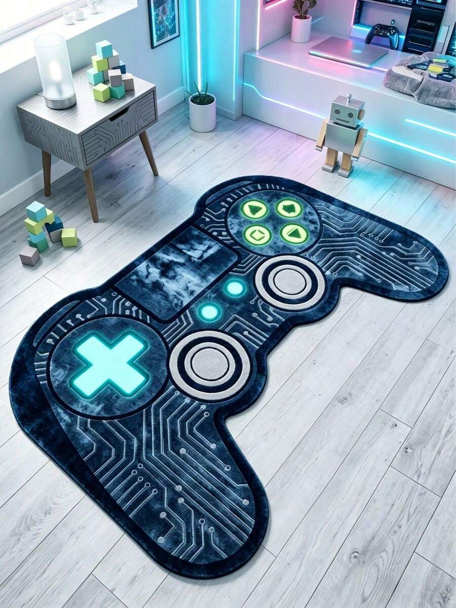 1 pieza Alfombra decorativa con diseño de controlador de juego cibernético, alfombra decorativa, decoración de dormitorio, alfombra pequeña, alfombra, decoración del hogar, alfombra de sala de estar, alfombra pequeña de sala de estar, alfombra de dormitorio, decoración del hogar de sala de estar, alfombra para exteriores, alfombra lavable, regalo de temporada de graduación - Multicolor - Ver 1
