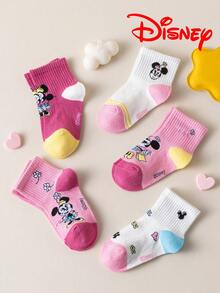 Disney 10/5/1雙正版迪士尼襪子，趣味個性化卡通可愛多色提花迪士尼系列條紋字母蝴蝶結圖案兒童襪，中筒襪，運動襪，四季皆宜，歐美尺寸，舒適透氣耐穿，色彩豐富，適合日常穿著，優質面料，不悶腳 - 彩色 - 查看 5