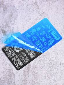 5 pièces plaque de transfert en acier pour nail art, motif graffiti dessin animé univers, papeterie, gabarit d'impression pour ongles, outils DIY pour nail art - Argent - Voir 3