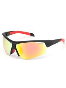 1 par de gafas de bicicleta de moda - Gafas deportivas unisex a prueba de viento, gafas de bicicleta de montaña a prueba de viento para deportes al aire libre - Negro y rojo - Ver 3
