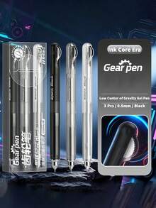 3 Packs Gear Stress Relief Retractable Gel Pens, Low Center Of Gravity 0.5mm Needle Tip Black Ink Pens, Ins Aesthetic Student Stationery For Exam & Note Taking - Multiple Options Available - View 14
