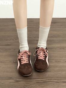 NZNF Premium Flat German Trainer Shoes For Women, New Autumn Style, Versatile Sports Shoes To Pair With Skirts - Brown - View 2