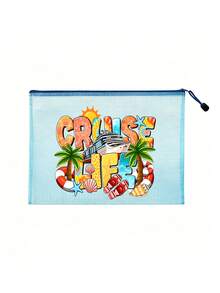 防水時尚沙灘包，印有「CRUISE LIFE」棕櫚樹圖案，輕便多功能收納包，大容量透明化妝包配尼龍拉鍊，網格便攜式化妝包，適合春夏收納，耐用，適合游泳、沙灘、潛水和夏季度假，適合朋友、家人、閨蜜、同學。適合生日、節日、派對、母親節、教師節禮物和紀念品。 - 彩色 - 查看 15