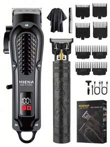 HIENA 2pcs/Set Kombo Potong & Pangkas Rambut Pria, Pisau T9, Mesin Cukur Rambut Elektrik dengan Layar Digital, Perlengkapan Terpadu, Cocok untuk Penggunaan di Rumah (Mesin Cukur Rambut Tunggal Juga Tersedia) - Hitam - View 11