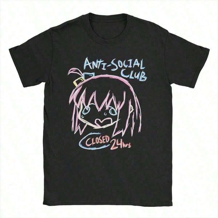 Camiseta de anime de la banda musical Bocchi Club para hombres y mujeres, camiseta de algodón puro, camiseta de cuello redondo, camiseta Bocchi The Rock, ropa original,playeras de hombre,cam - Negro - Ver 1