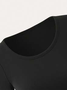 Women's Warm Inner Layer Top - Fleece Lined, Thickened, Long Sleeve; Suitable For Loungewear, Commuting Or Sleepwear (Black) - Black - View 7