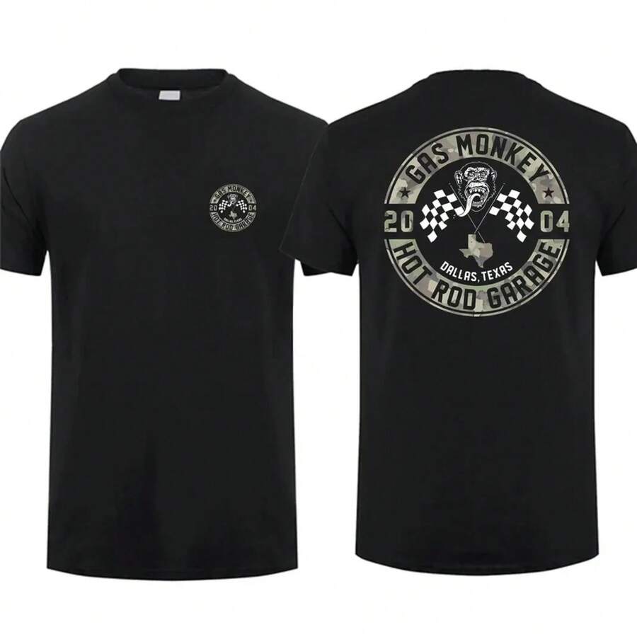 Erstaunliche T-Shirts für Männer, Lässiges Oversized-T-Shirt mit Gas Monkeys Garage Hot Rods Circle Logo, Limitiertes Doppelseitiges T-Shirt für Herren - 1 - Übersicht 1