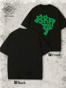 Damen-Sommer-T-Shirt mit kurzen Ärmeln, lockeres T-Shirt in Übergröße, Baumwoll-Strickstoff, moderner Urban-Style - Schwarz - Übersicht 3