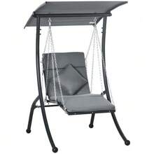Swing Garden Swing With Cushions & Adjustable Sunshade, Dark Grey For Garden & Terrace - C - View 1