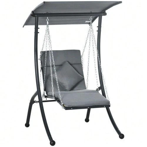 Swing Garden Swing With Cushions & Adjustable Sunshade, Dark Grey For Garden & Terrace - C - View 1