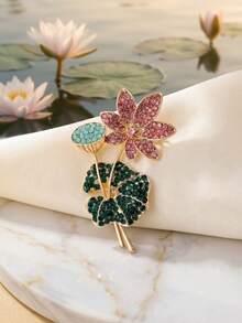 Luxury Rhinestone Lotus Brooch - Botanical Brooch Unisex Style Casual Party Jewelry Accessory / Friend Gift Badge Decoration - Lotus - View 13