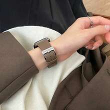 1件女款PU圓形錶帶，相容於Apple Watch 38MM 40MM 41MM 42MM 44MM 45MM 46MM 49MM Ultra 11/10/9/8/7/6/5/4/3/2 SE - gray brown silver - 查看 4