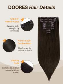 DOORES 9PCS Ekstensi Rambut Jepit Lurus Rambut Manusia Asli Alami Ekstensi Rambut Manusia Perawan Tenunan Ganda Jepit Tak Terlihat & Lembut Potongan Rambut Mini Untuk Rambut Tipis Untuk Wanita - S2A - View 3