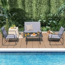 4 Pieces Of Metal Patio Furniture Chat Set With Tempered Glass Coffee Table - 1 - View 2