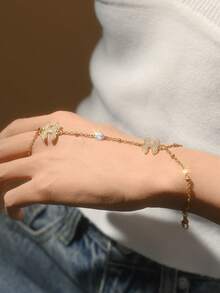 18K Gold Plated Stainless Steel Minimalist Finger Chain, Elegant Mom Gift, Suitable For Daily, Party, Formal Occasions, Adjustable Finger Jewelry For Women, Suitable For Date, Vacation, Anniversary, Birthday Gift, Women's Fashion Accessory - Gold - View 3