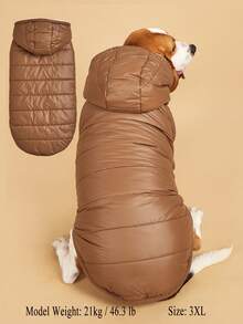 1pc Solid Color Hooded Thick Thermal Lined Warm Vest For Border Collie, Bichon, Corgi, Beagle, Small And Medium Dogs, Autumn/Winter Ski Suit - Brown - View 1