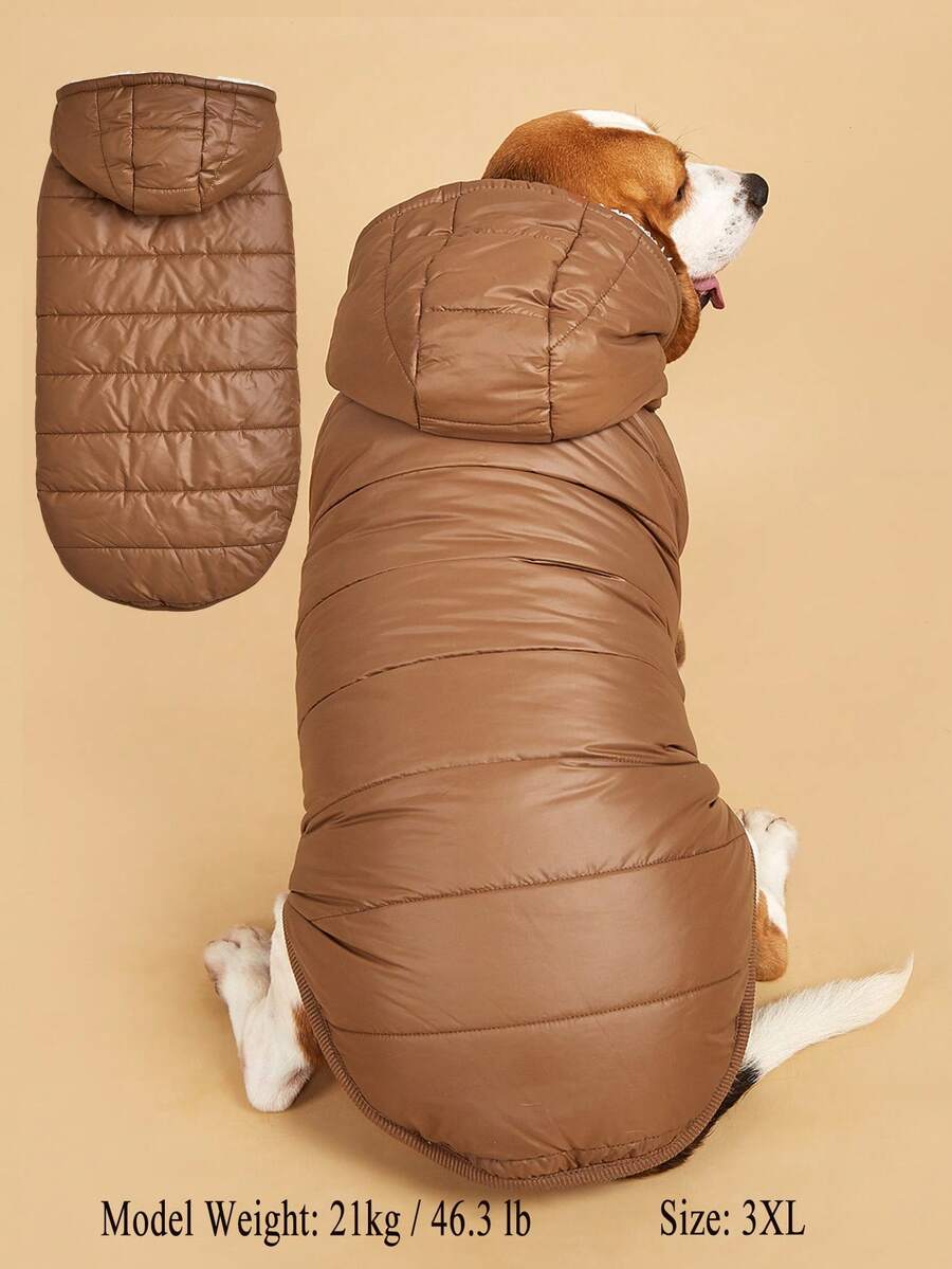 1pc Solid Color Hooded Thick Thermal Lined Warm Vest For Border Collie, Bichon, Corgi, Beagle, Small And Medium Dogs, Autumn/Winter Ski Suit - Brown - View 1