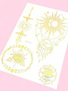 Gold Foil Sheet Bracelet And Moon Pattern Temporary Tattoo Stickers, Suitable For Body Painting Decoration, Perfect For Girls - Gold - View 12