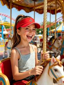 1 pieza Gorra de béisbol con letra A-Z y abertura para coleta, sombrero de sol deportivo de moda para niñas, protección UV para exteriores - Rojo - Ver 2