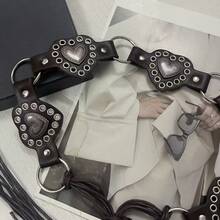 1pc PU Material Mirror Disc Rivet Lace-Up Waist Belt - Black - View 3