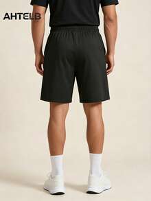 AHTELB Herren Sommer Sport Bermuda Shorts, elastischer Bund mit Kordelzug, dünne Eisseide schnelltrocknend locker sitzend Stretch Gym Shorts, geeignet für tägliche Pendelstrecken und Outdoor Laufen Fitness Kleidung, bestes Geschenk für Ehemann, Freund, Freund und Vater, Herren Shorts, Gym Kleidung Herren, Basketball Shorts, Workout Shorts - Schwarz - Übersicht 2