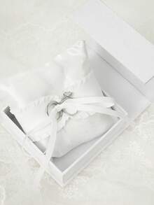 1pc Personalized Name & Date Ring Pillow With Box, Customized Elegant White Ring Box, Customized Pleated Wedding Ring Pillow With Bow, Elegant Tulle Pleats, Suitable For Engagement, Proposal, Anniversary Ceremony And Gifts - White - View 11