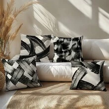 4pcs Vintage Abstract Ink Brush Stroke Pattern Cushion Covers, Single-Sided Printed Skin-Friendly Peach Skin Velvet Material, 45*45CM Pillow Covers Suitable For Room Decor, Indoor Sofa Living Room Decor, Party Decor, Decorative Cushion Covers Gift - Multicolor - View 8