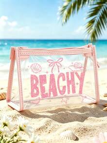 Bolsa de Praia PVC Impermeável da Moda, Estampa Colorida de Letras, Bolsa de Maquiagem PVC, Bolsa Organizadora de Viagem PVC com Zíper - Bolsa de Maquiagem e Higiene Pessoal Leve e Resistente ao Desbotamento, Adequada para Homens e Mulheres, Perfeita para Natação, Mergulho e Férias de Verão - Leve, Adequada para Homens e Mulheres Jovens, Acessórios de Bolsa de Praia, Essenciais de Viagem, Acessórios de Viagem, Essenciais de Férias, Bolsa de Viagem de Férias, Essenciais de Verão - Multicolorido - Visão 2