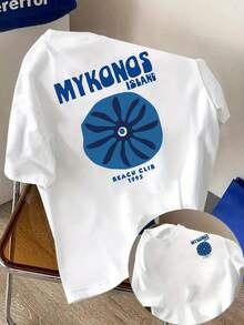 Men's Mykonos Beach Club 1995 Pattern T-Shirt - Blue And White Double-Sided Design, Casual Summer Shirt, Suitable For The Gym, Beach, Or Everyday Wear, Short Sleeve T-Shirt - 黑色 - 查看 6