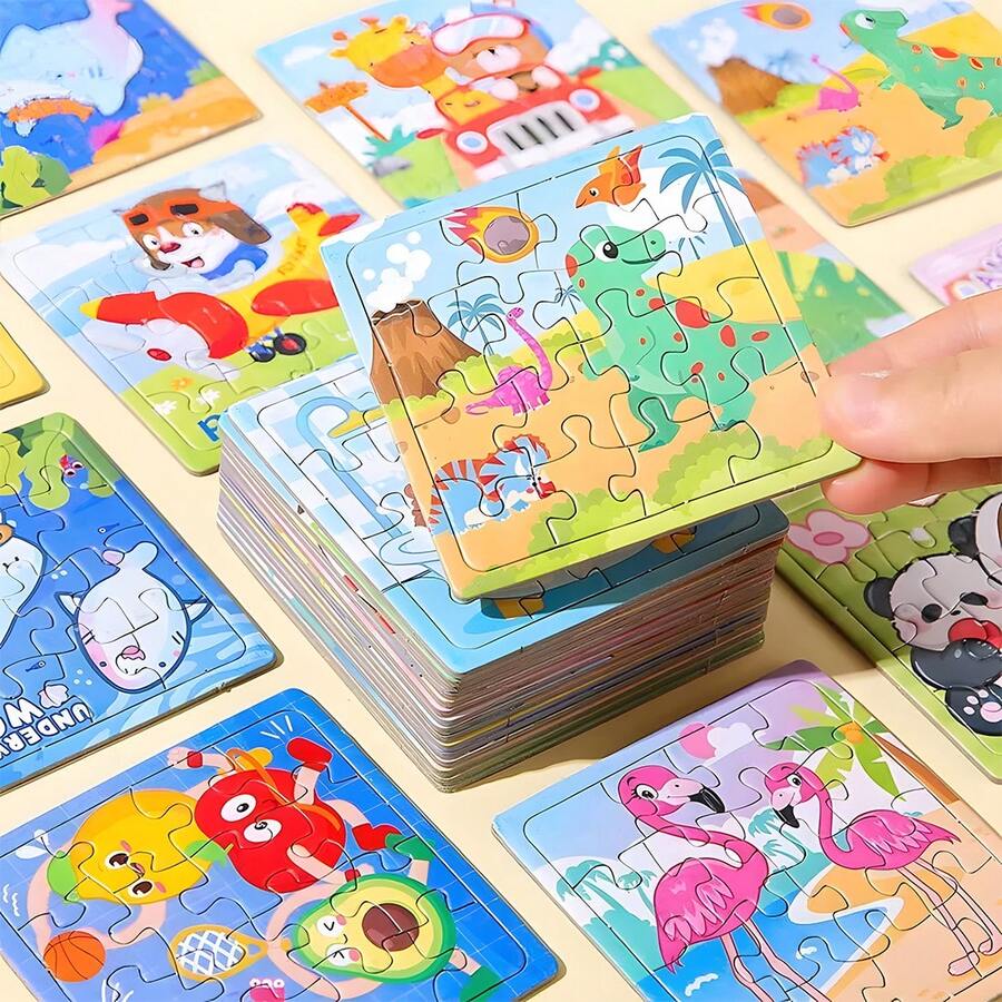 10pcs DIY Puzzle Set, Featuring Colorful Animal, Dinosaur And Transportation Patterns, Helps Develop Coordination And Motor Skills. This Puzzle Toy Combines Montessori Educational Philosophy To Integrate Education And Entertainment - Multicolor - View 1