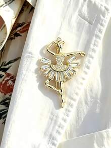 1pc Alloy Gold-Plated Ballet Girl Brooch, Trapezoid Crystal Rhinestone Dancer Design Metal Pin, Perfect Gift For Qixi Festival, Valentine's Day, Birthday, Anniversary, Ball, Suitable For Suit Jacket, Dress, Bag, Elegant Decorative Badge - Multicolor - View 4